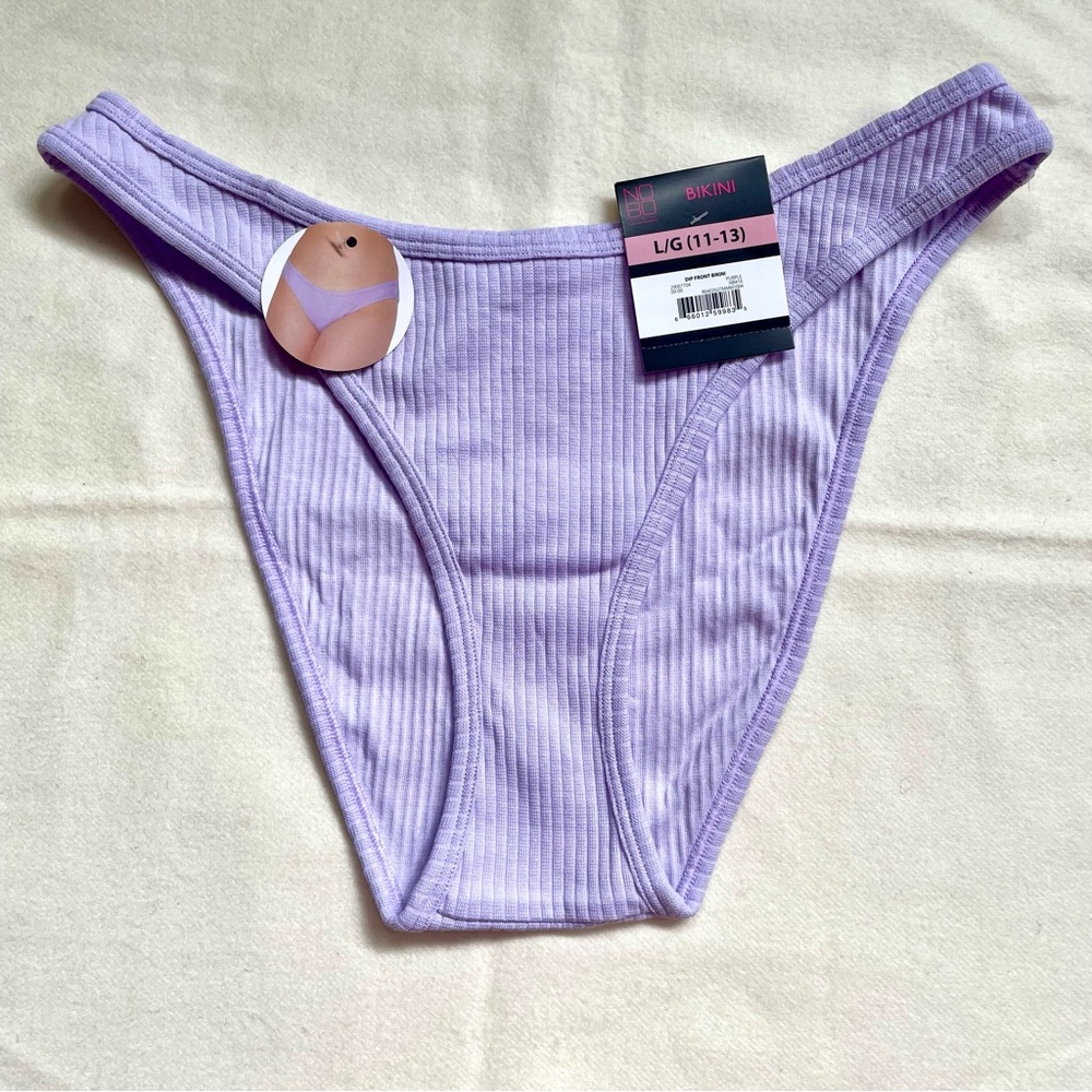 🌸 Lavender Ribbed Dip Front Bikini Panty Women’s Size L Cotton